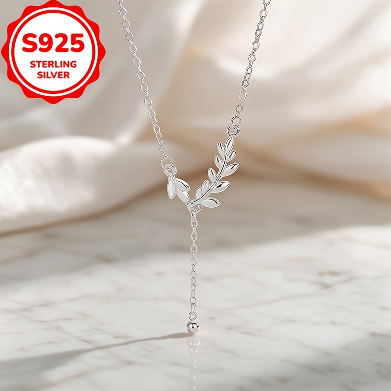 Women's 925 Silver Wheat Ear Tassel Pendant Necklace, Elegant